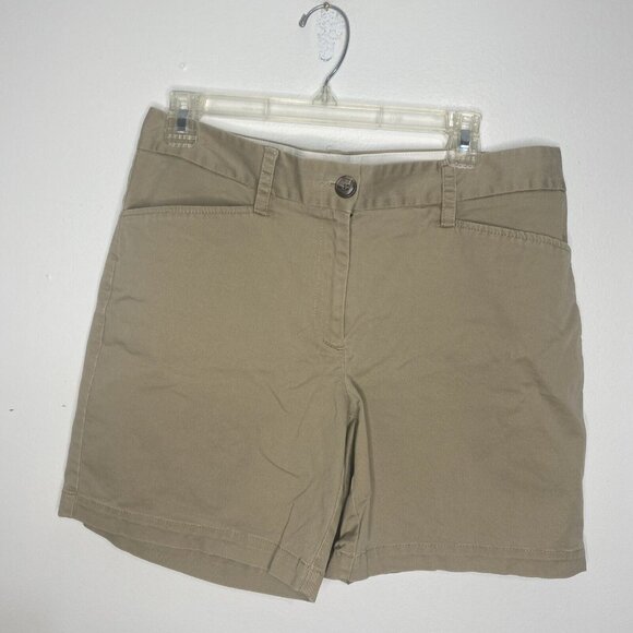 Lands End Shorts Women 10 Tan 7" Inseam Cotton Classic Pockets Chino Fit 2 - Picture 1 of 6